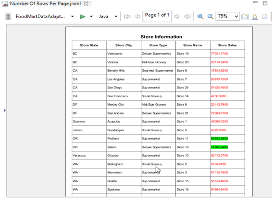 Number of rows per page
